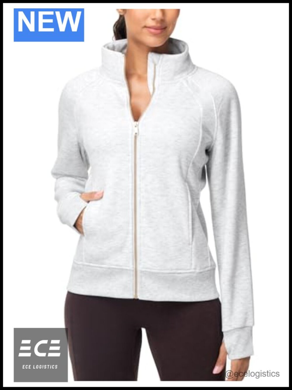 Women's Full Zip Fleece Sweatshirt Jacket Stand Collar Thumbholes